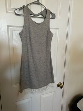 Teeze Me Gray Sleeveless Mini Dress with Lace Hem
